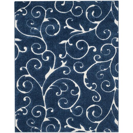 Safavieh 8 ft. 6 in. x 12 ft. Shag Power Loomed Large Rectangular Area Rug; Dark Blue & Cream SG455-6511-9